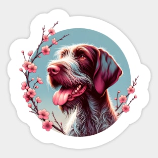 Slovakian Wirehaired Pointer Welcomes Spring with Cherry Blossoms Sticker